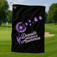 Domestic Violence Awareness Month Purple Ribbon Golf Towel thumb 1