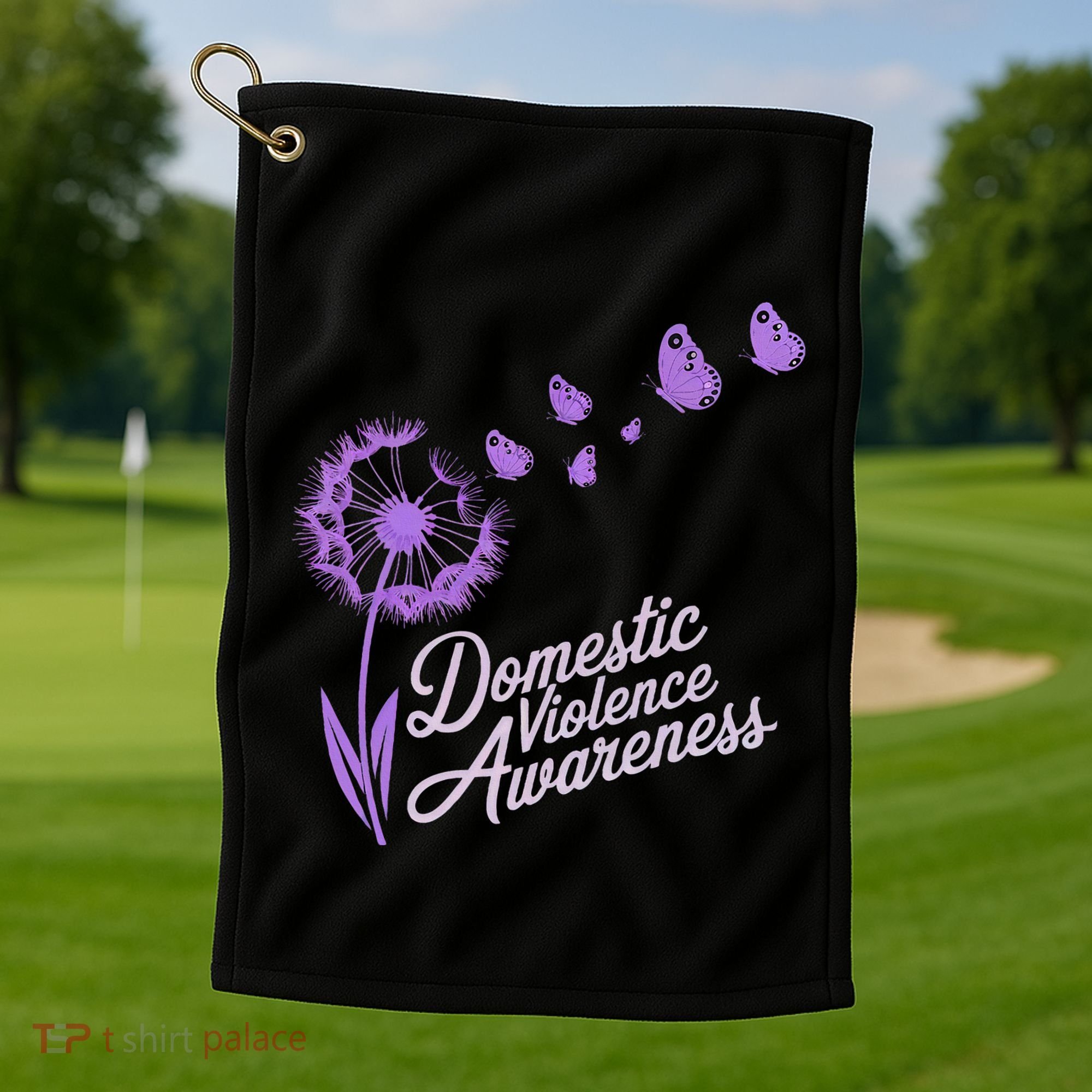 Domestic Violence Awareness Month Purple Ribbon Golf Towel