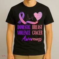Domestic Violence And Breast Cancer Awareness Month Support T-Shirt thumb 3