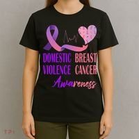 Domestic Violence And Breast Cancer Awareness Month Support T-Shirt thumb 4