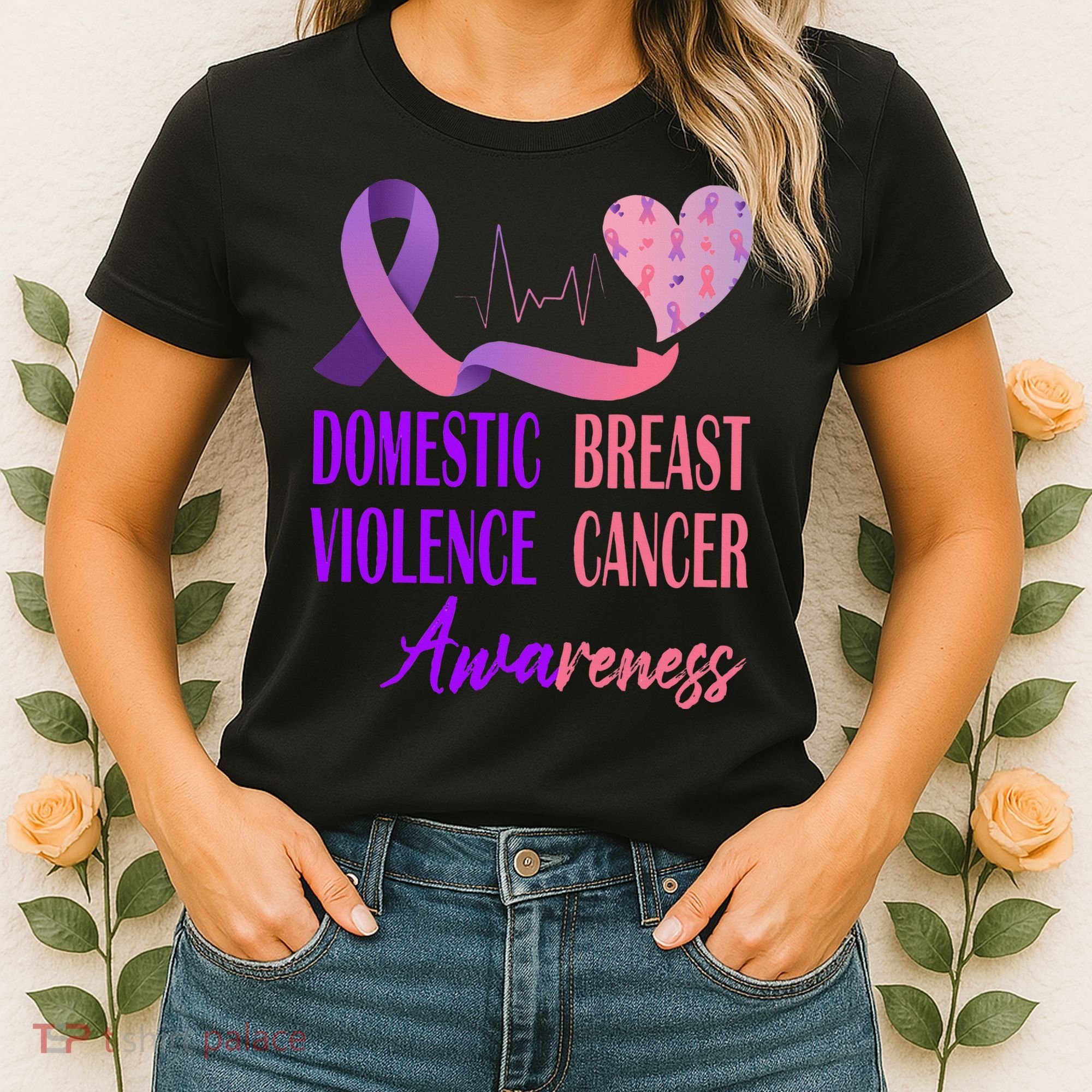 Domestic Violence And Breast Cancer Awareness Month Support Women's T-Shirt