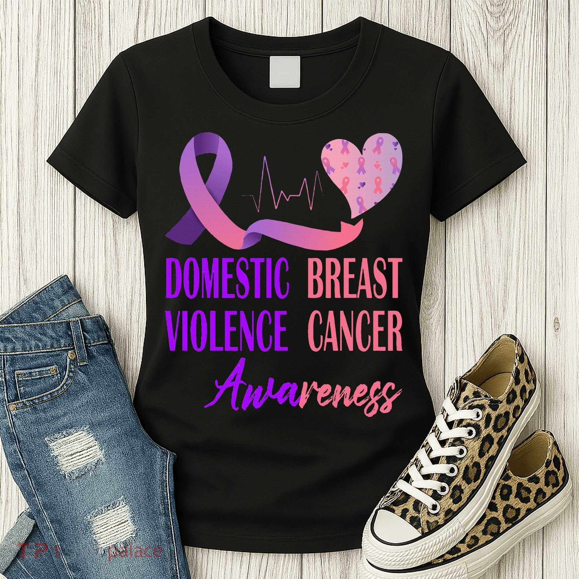 Domestic Violence And Breast Cancer Awareness Month Support Women's T-Shirt