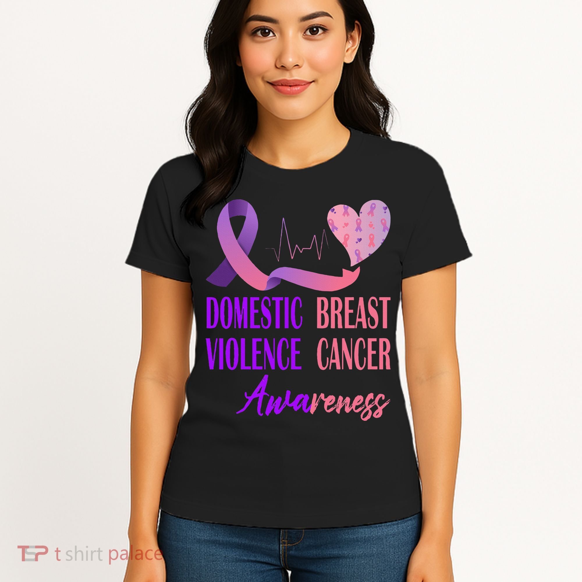 Domestic Violence And Breast Cancer Awareness Month Support Women's T-Shirt