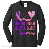 Domestic Violence And Breast Cancer Awareness Month Support Kids Long Sleeve Shirt thumb 0