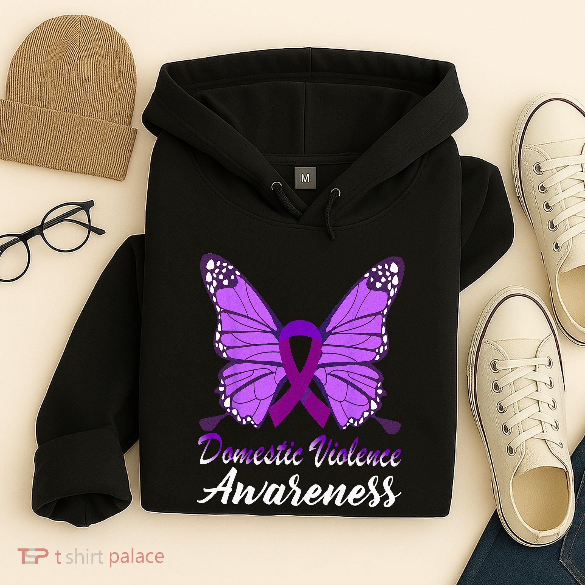 Domestic Violence Awareness Butterfly Purple Ribbon Support Hoodie