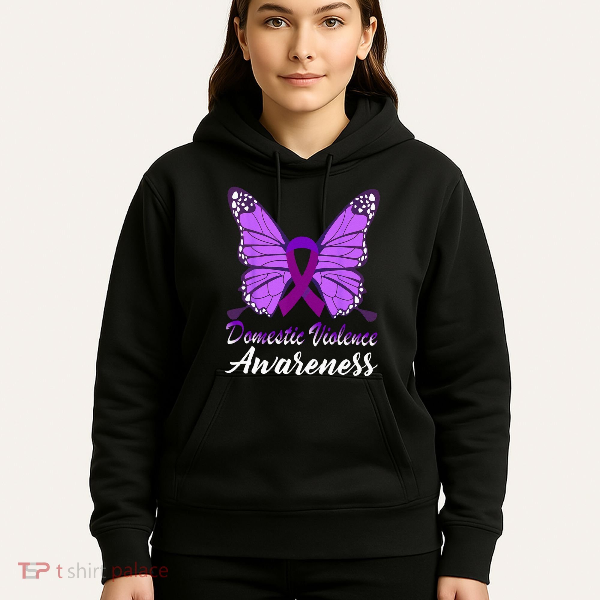 Domestic Violence Awareness Butterfly Purple Ribbon Support Hoodie