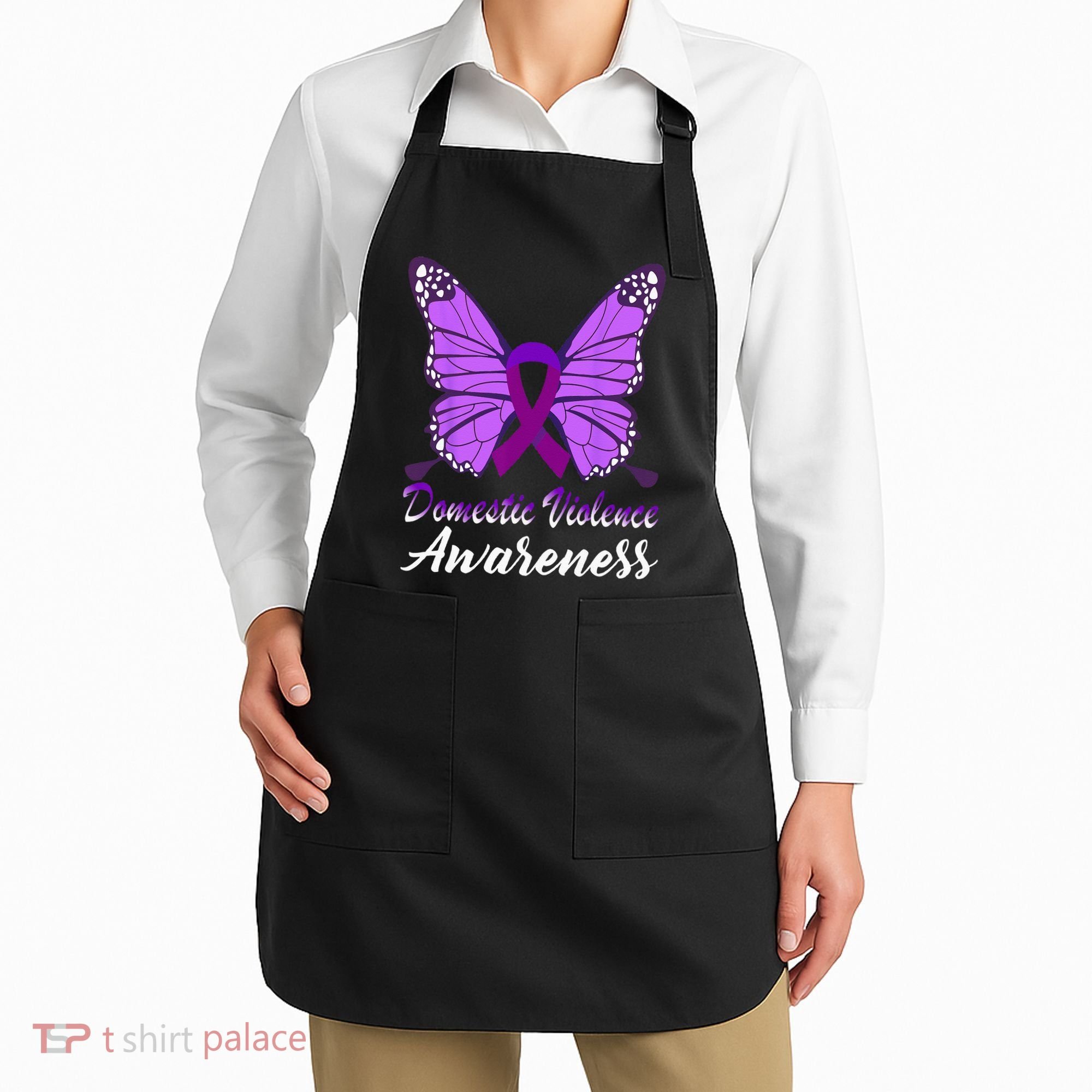 Domestic Violence Awareness Butterfly Purple Ribbon Support Apron