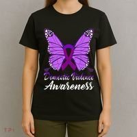 Domestic Violence Awareness Butterfly Purple Ribbon Support T-Shirt thumb 4