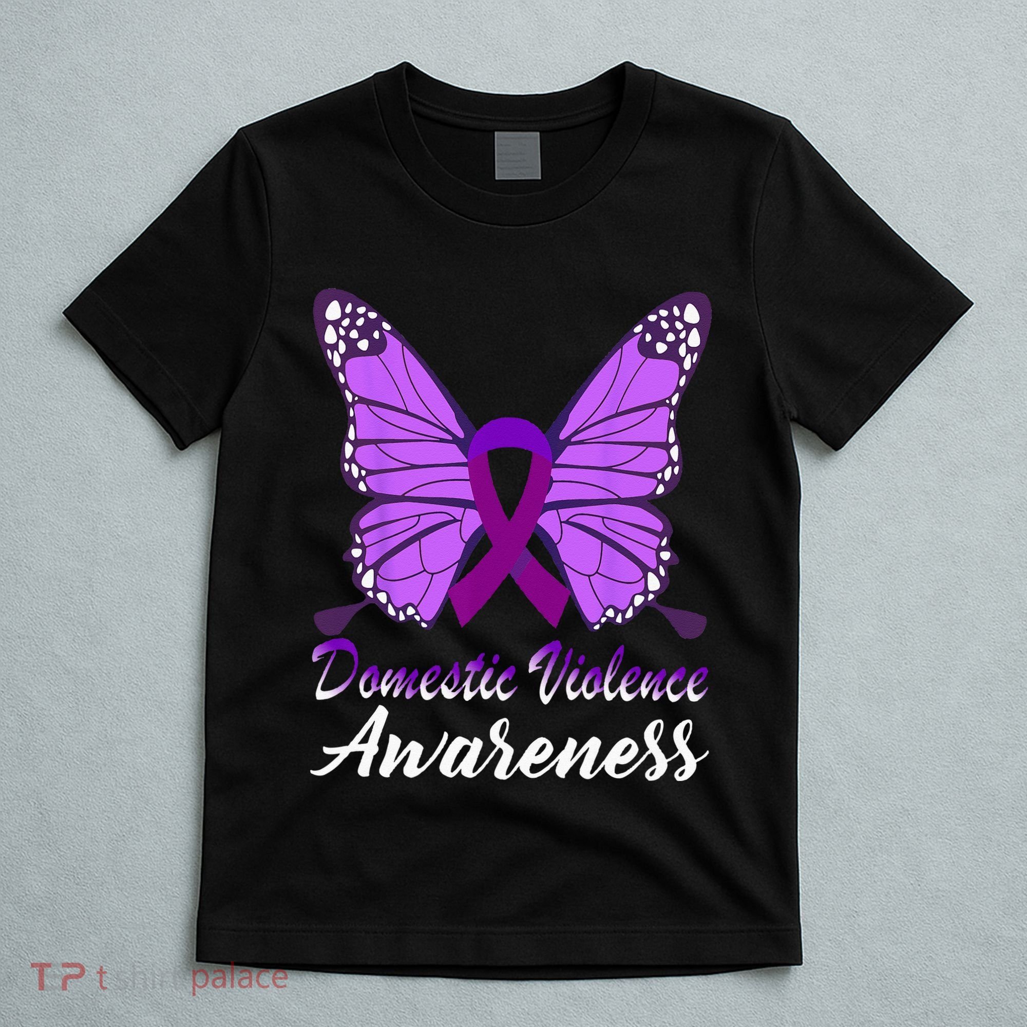 Domestic Violence Awareness Butterfly Purple Ribbon Support T-Shirt