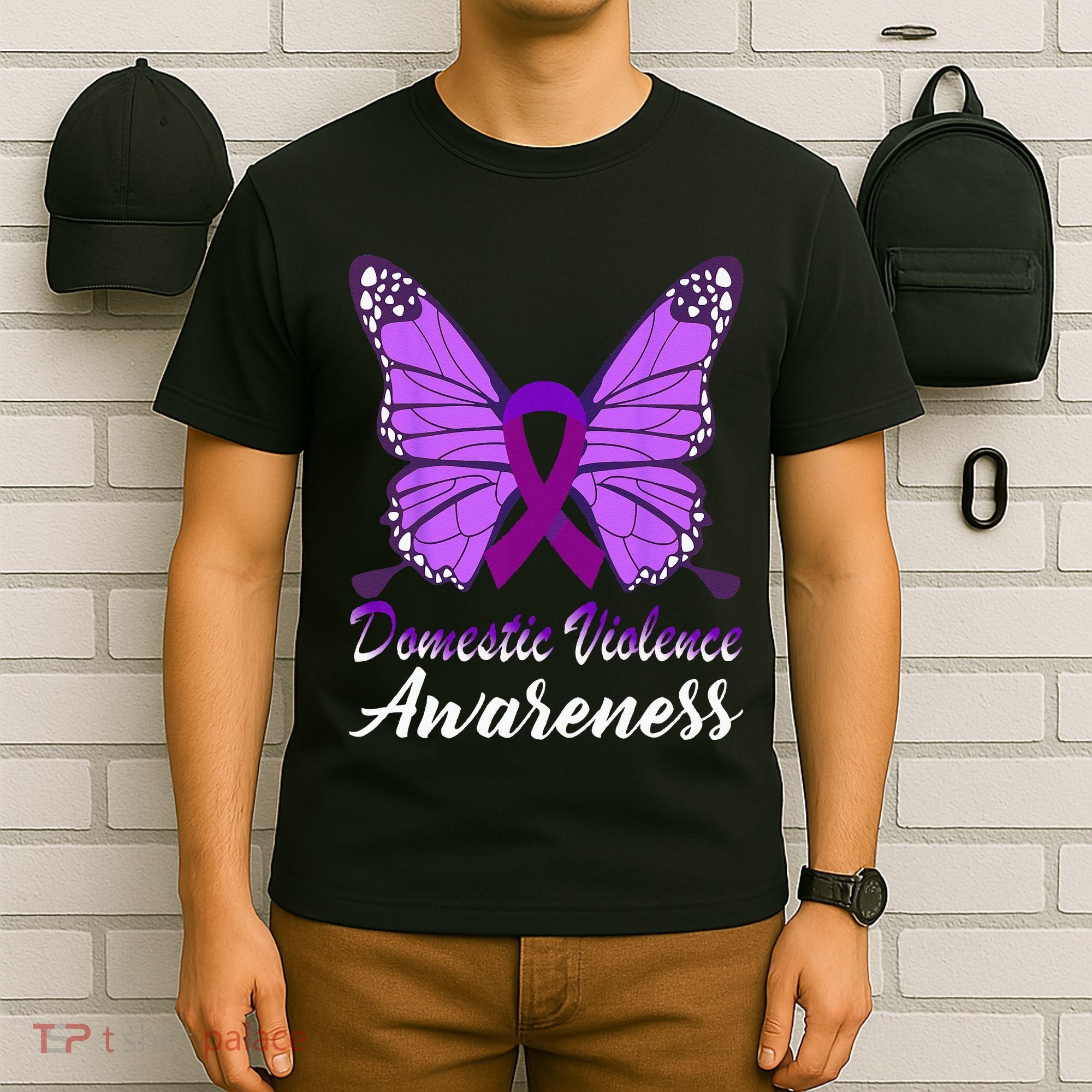 Domestic Violence Awareness Butterfly Purple Ribbon Support T-Shirt