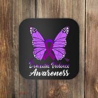 Domestic Violence Awareness Butterfly Purple Ribbon Support Coaster thumb 0