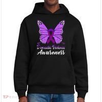 Domestic Violence Awareness Butterfly Purple Ribbon Support District V.I.T. Heavyweight Hoodie thumb 0