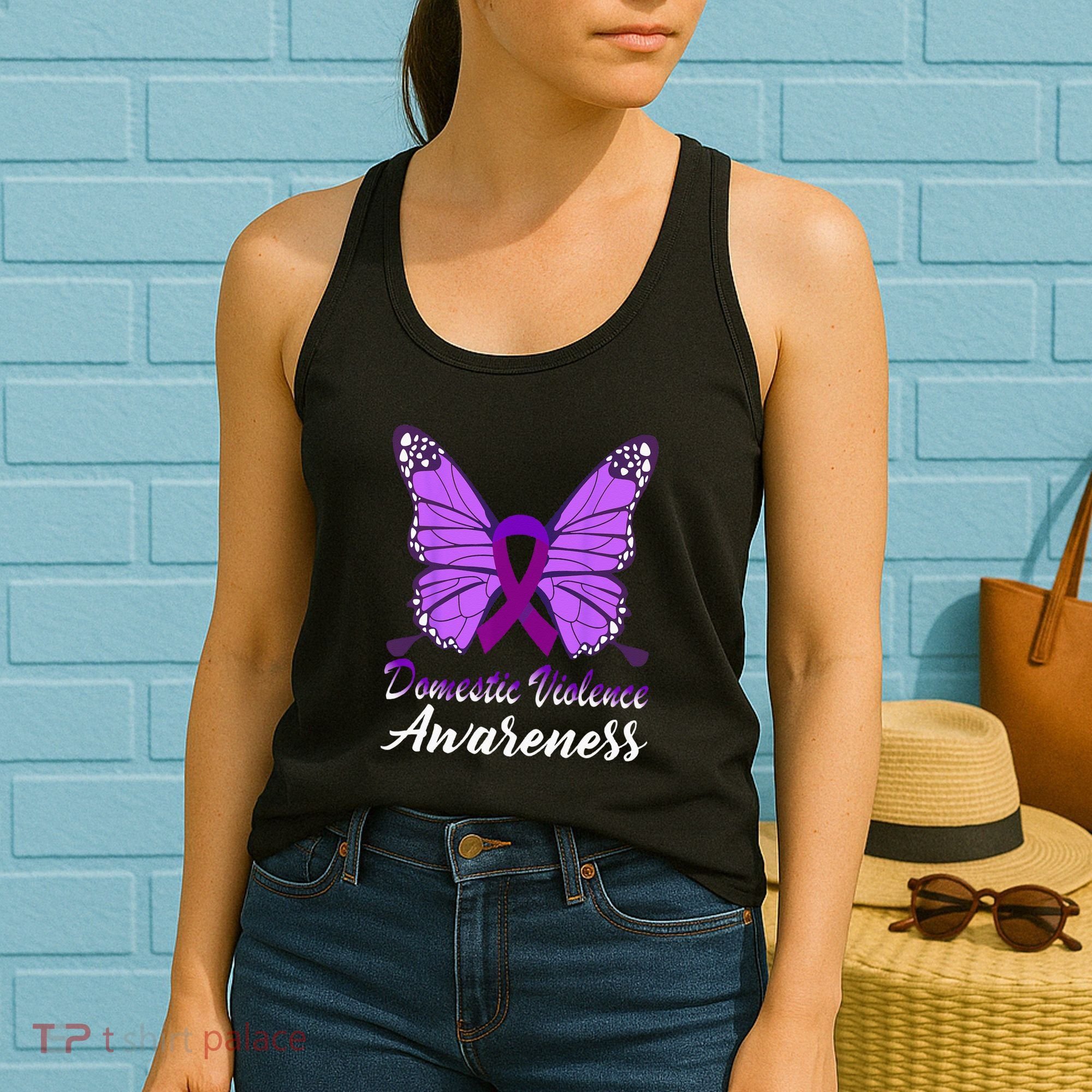 Domestic Violence Awareness Butterfly Purple Ribbon Support Women's Tank Top