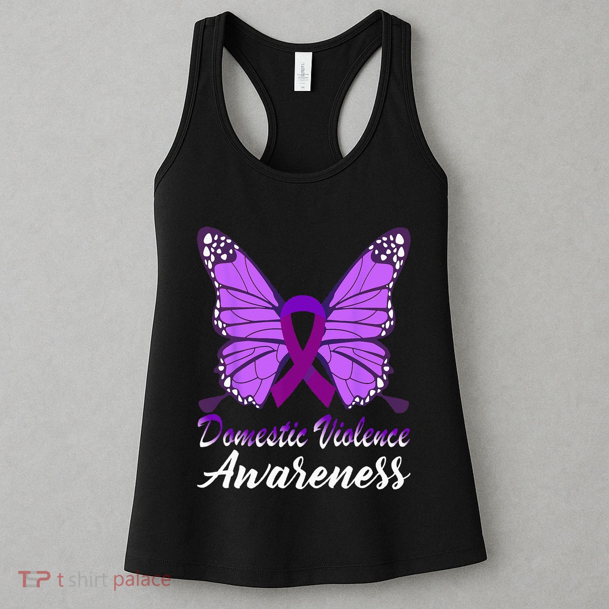 Domestic Violence Awareness Butterfly Purple Ribbon Support Women's Tank Top