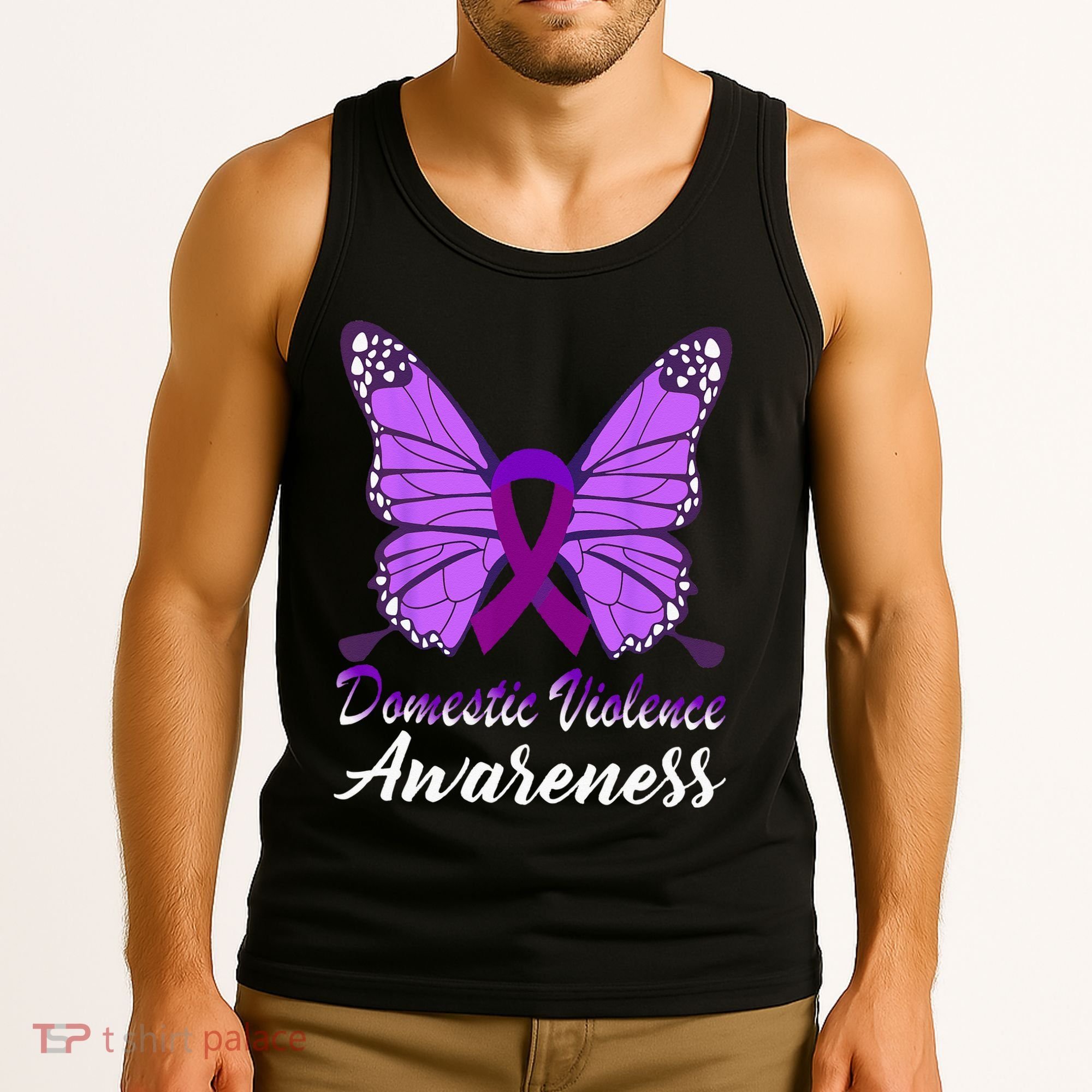 Domestic Violence Awareness Butterfly Purple Ribbon Support Tank Top