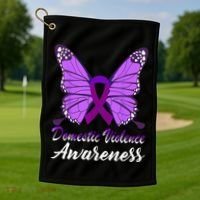 Domestic Violence Awareness Butterfly Purple Ribbon Support Golf Towel thumb 1