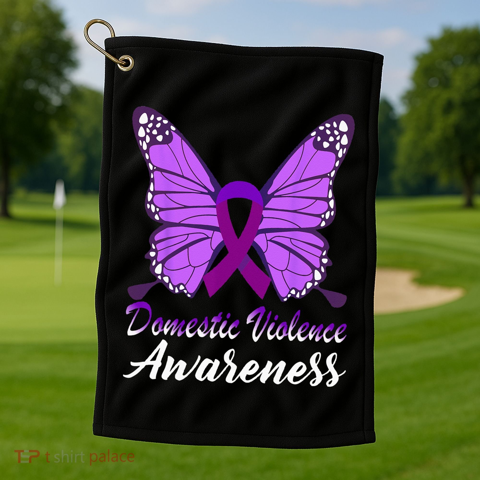 Domestic Violence Awareness Butterfly Purple Ribbon Support Golf Towel