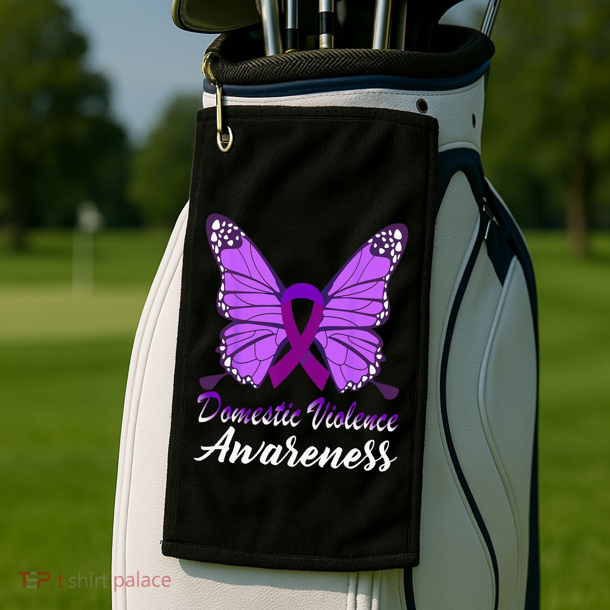 Domestic Violence Awareness Butterfly Purple Ribbon Support Golf Towel