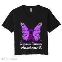 Domestic Violence Awareness Butterfly Purple Ribbon Support Women's Crop Top Tee thumb 0