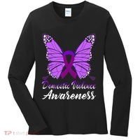 Domestic Violence Awareness Butterfly Purple Ribbon Support Women's Long Sleeve Shirt thumb 0