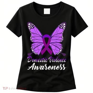 Domestic Violence Awareness Butterfly Purple Ribbon Support Women's T-Shirt