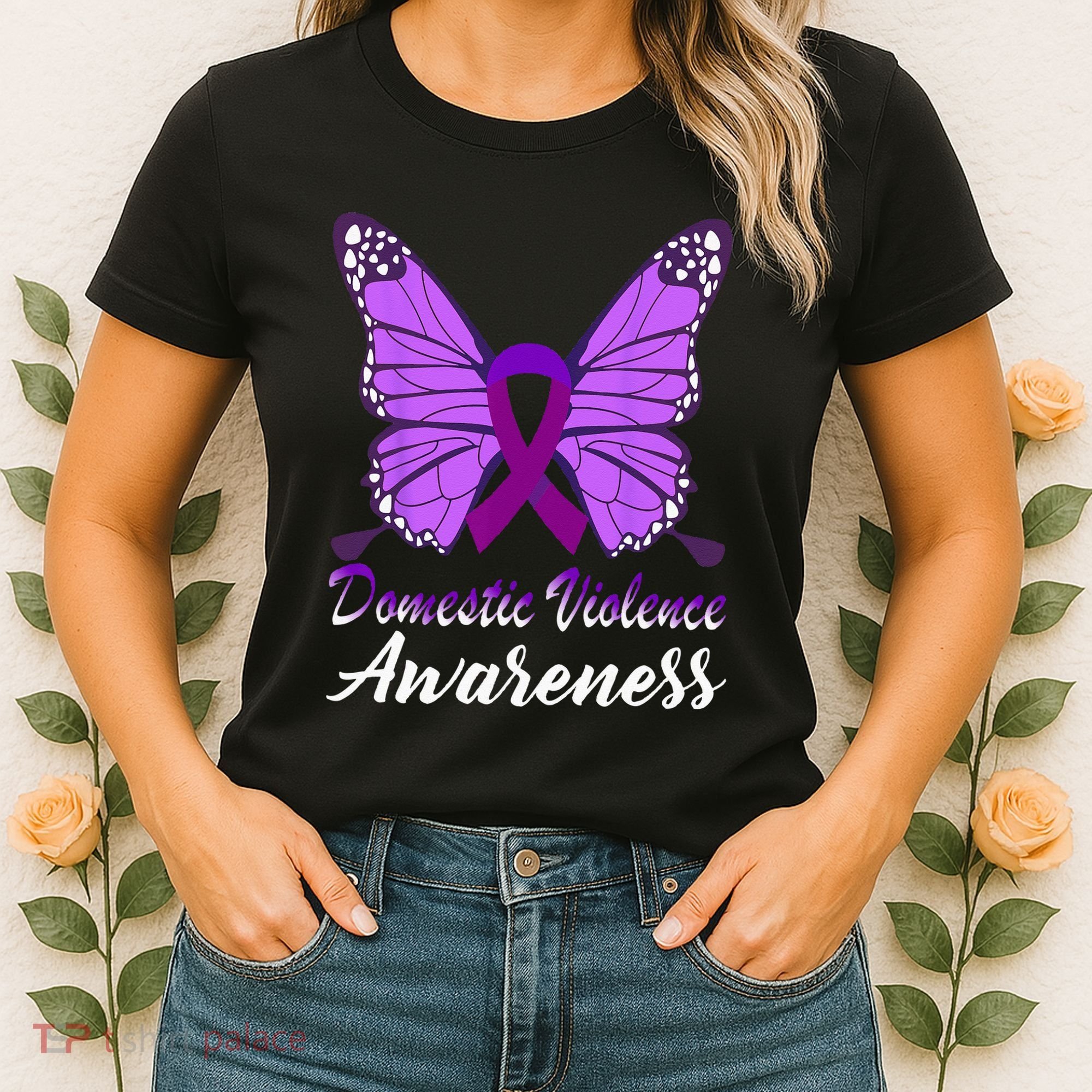 Domestic Violence Awareness Butterfly Purple Ribbon Support Women's T-Shirt