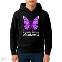 Domestic Violence Awareness Butterfly Purple Ribbon Support Kids Hoodie thumb 4
