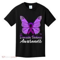 Domestic Violence Awareness Butterfly Purple Ribbon Support Kids T-Shirt thumb 0