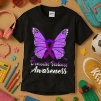 Domestic Violence Awareness Butterfly Purple Ribbon Support Kids T-Shirt thumb 3