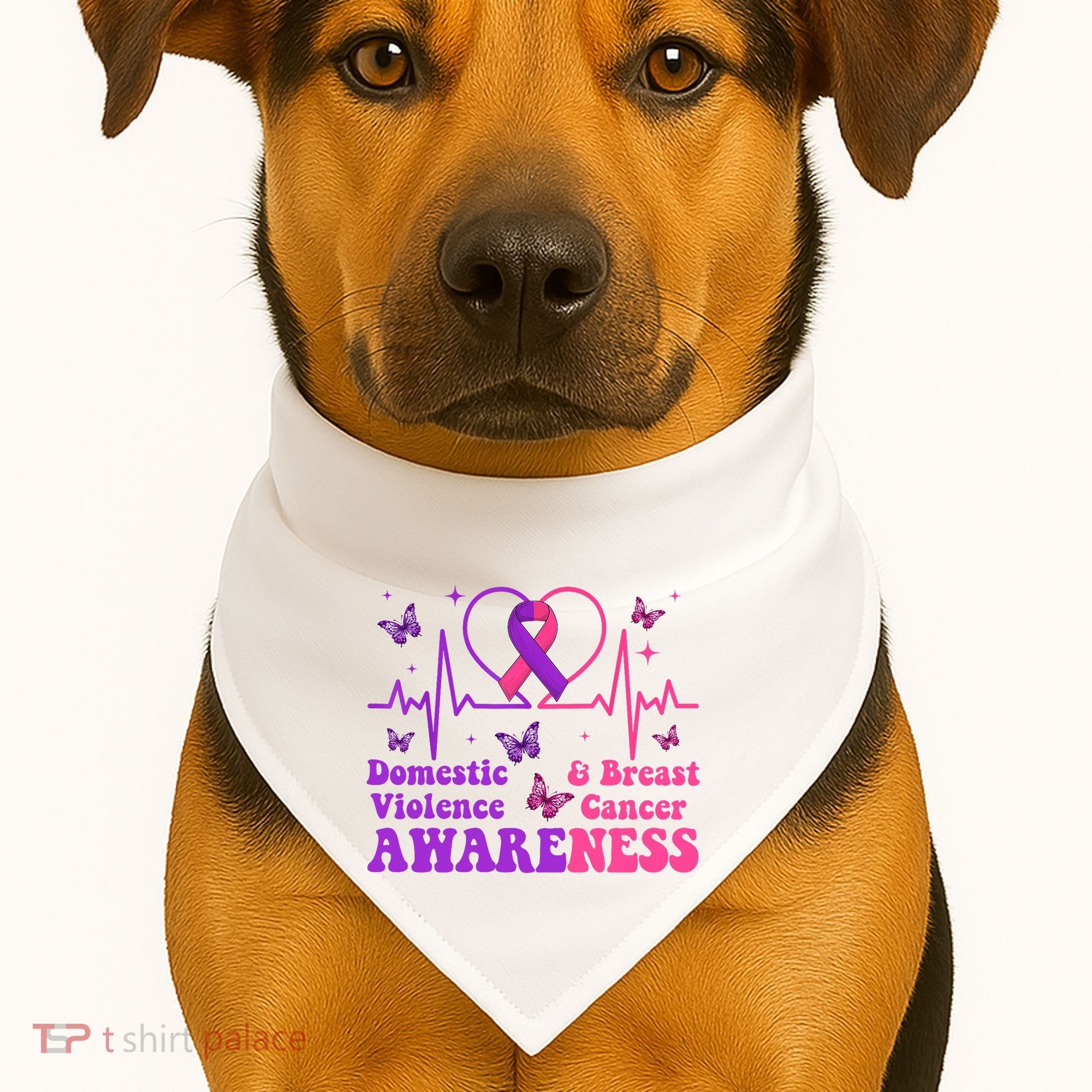 Domestic Violence & Breast Cancer Awareness Month Warrior USA-Made Doggie Bandana