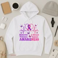 Domestic Violence & Breast Cancer Awareness Month Warrior Hoodie thumb 3