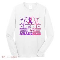 Domestic Violence & Breast Cancer Awareness Month Warrior Long Sleeve Shirt thumb 0