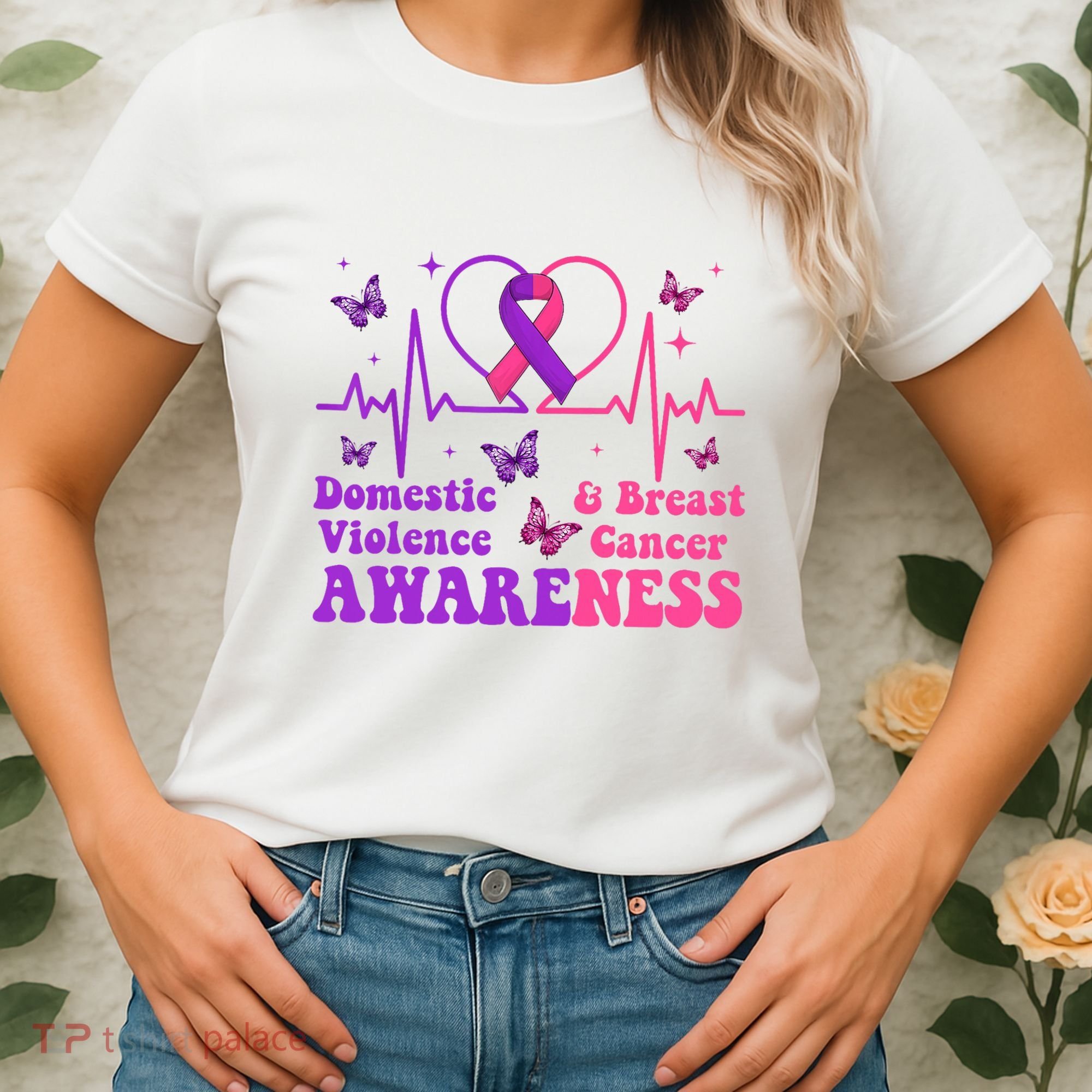 Domestic Violence & Breast Cancer Awareness Month Warrior Women's T-Shirt