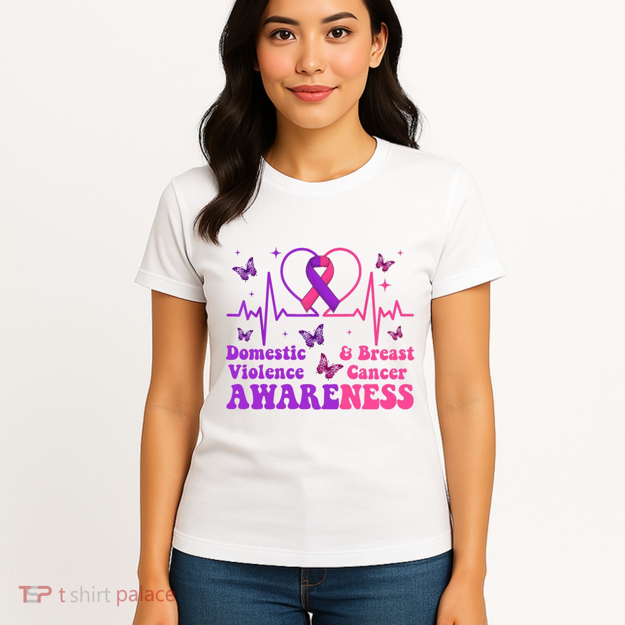 Domestic Violence & Breast Cancer Awareness Month Warrior Women's T-Shirt