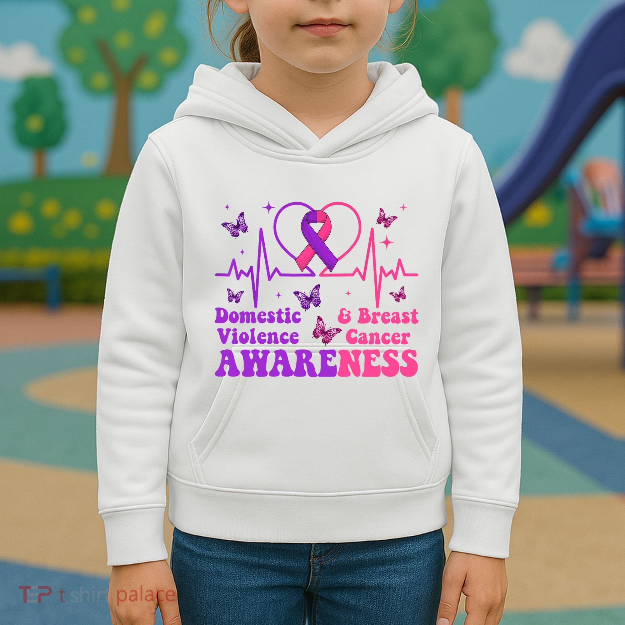 Domestic Violence & Breast Cancer Awareness Month Warrior Kids Hoodie