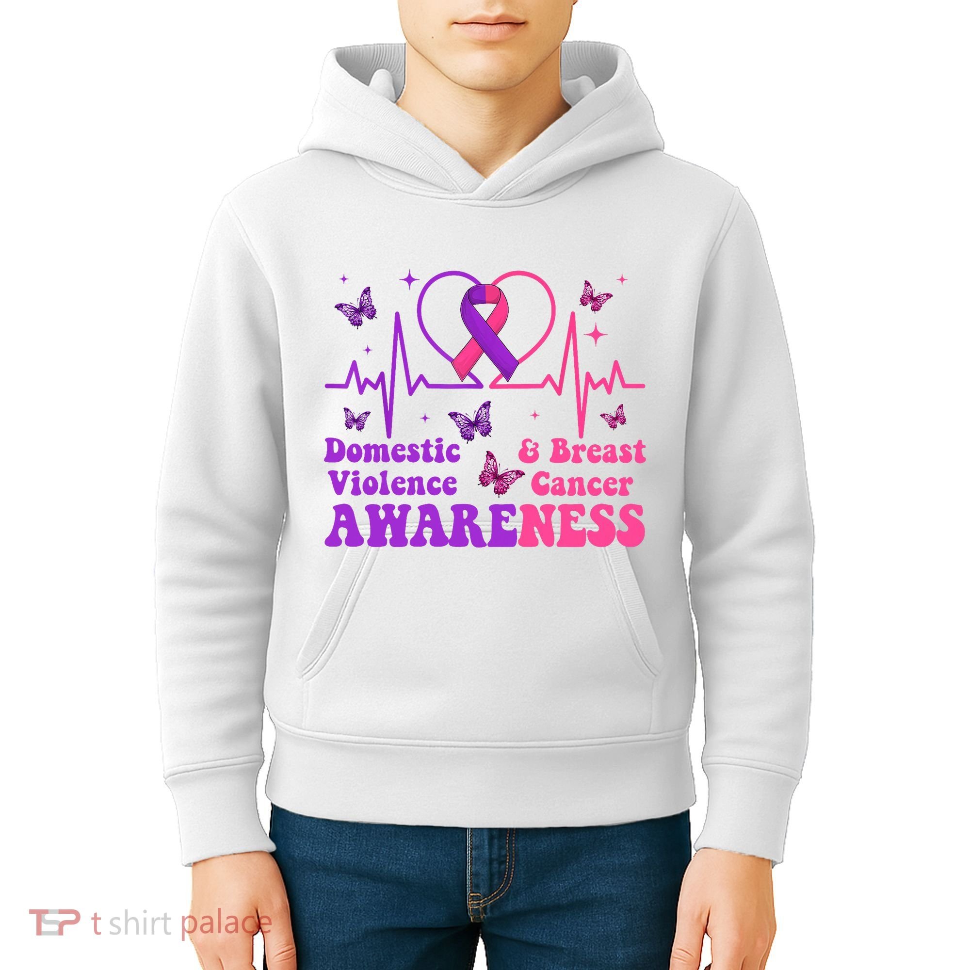 Domestic Violence & Breast Cancer Awareness Month Warrior Kids Hoodie