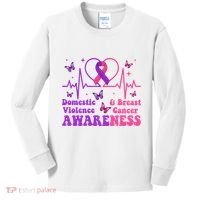 Domestic Violence & Breast Cancer Awareness Month Warrior Kids Long Sleeve Shirt thumb 0