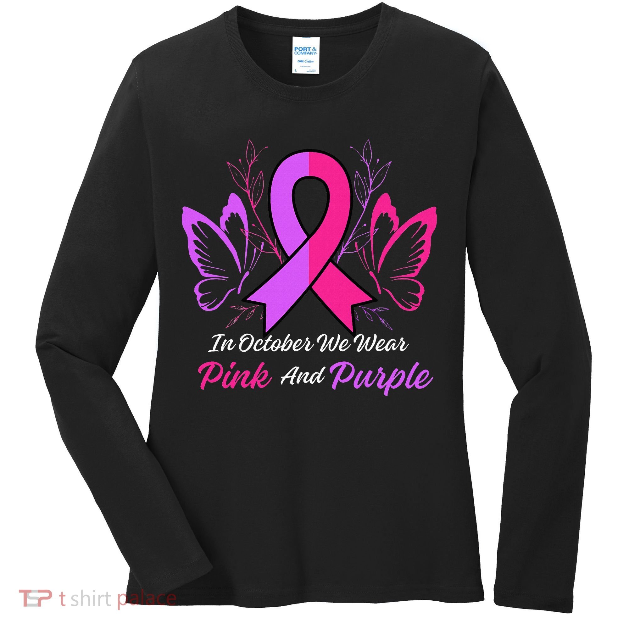 Domestic Violence Breast Cancer Awareness Month Ribbon Women's Long Sleeve Shirt
