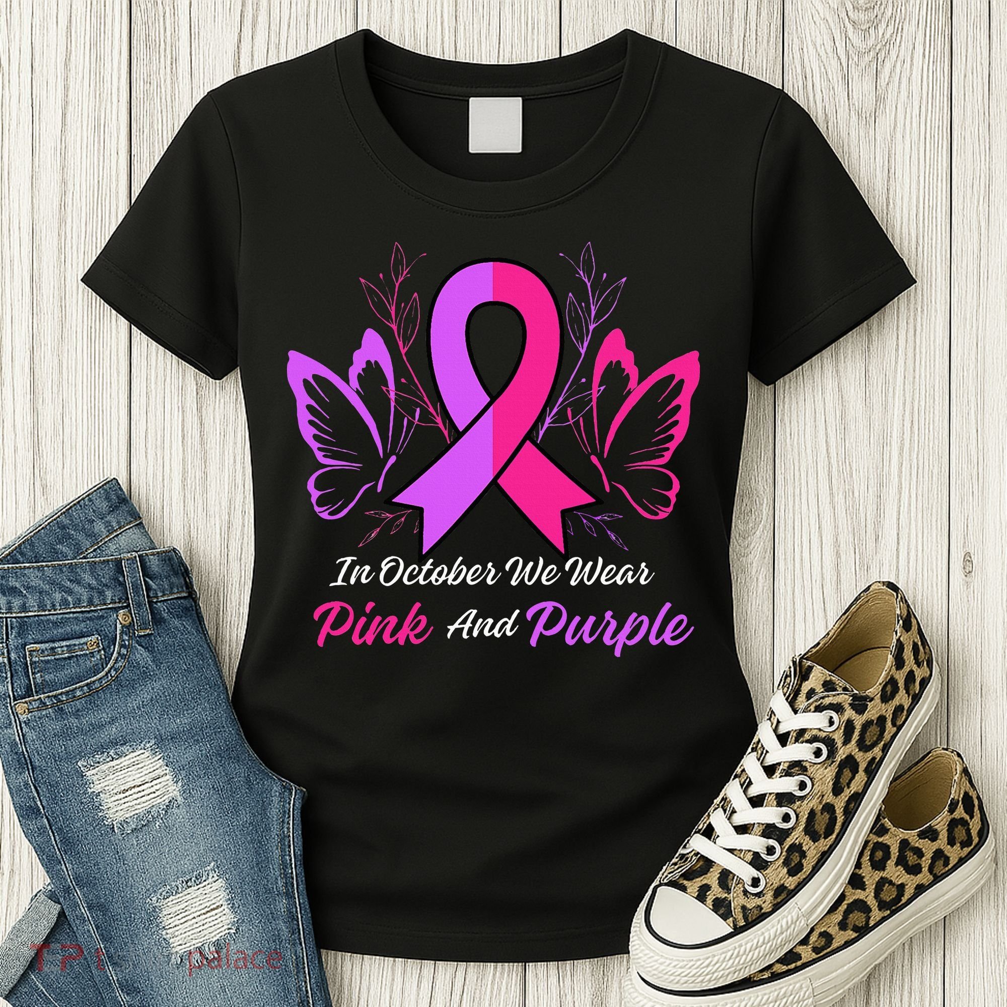 Domestic Violence Breast Cancer Awareness Month Ribbon Women's T-Shirt