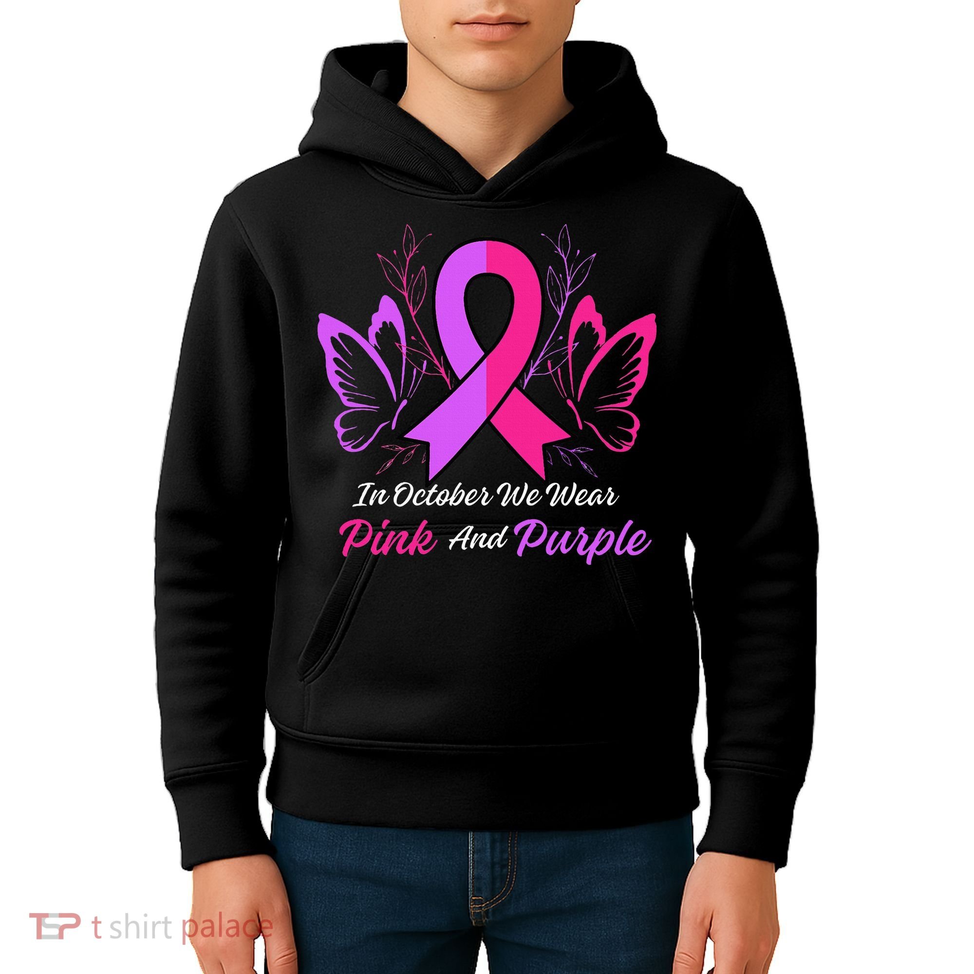 Domestic Violence Breast Cancer Awareness Month Ribbon Kids Hoodie