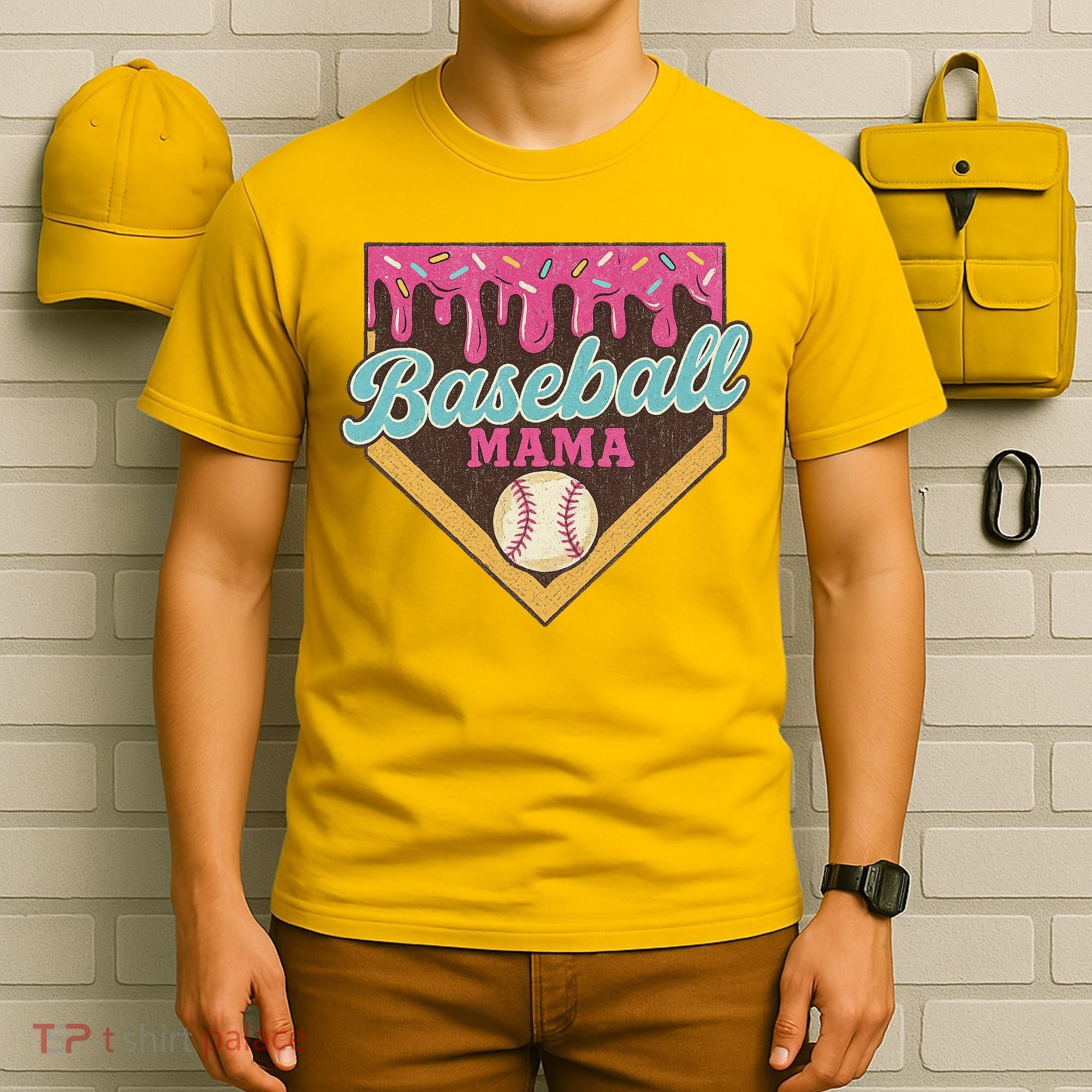 Distressed Vintage Baseball Mama Ice Cream Drip T-Shirt