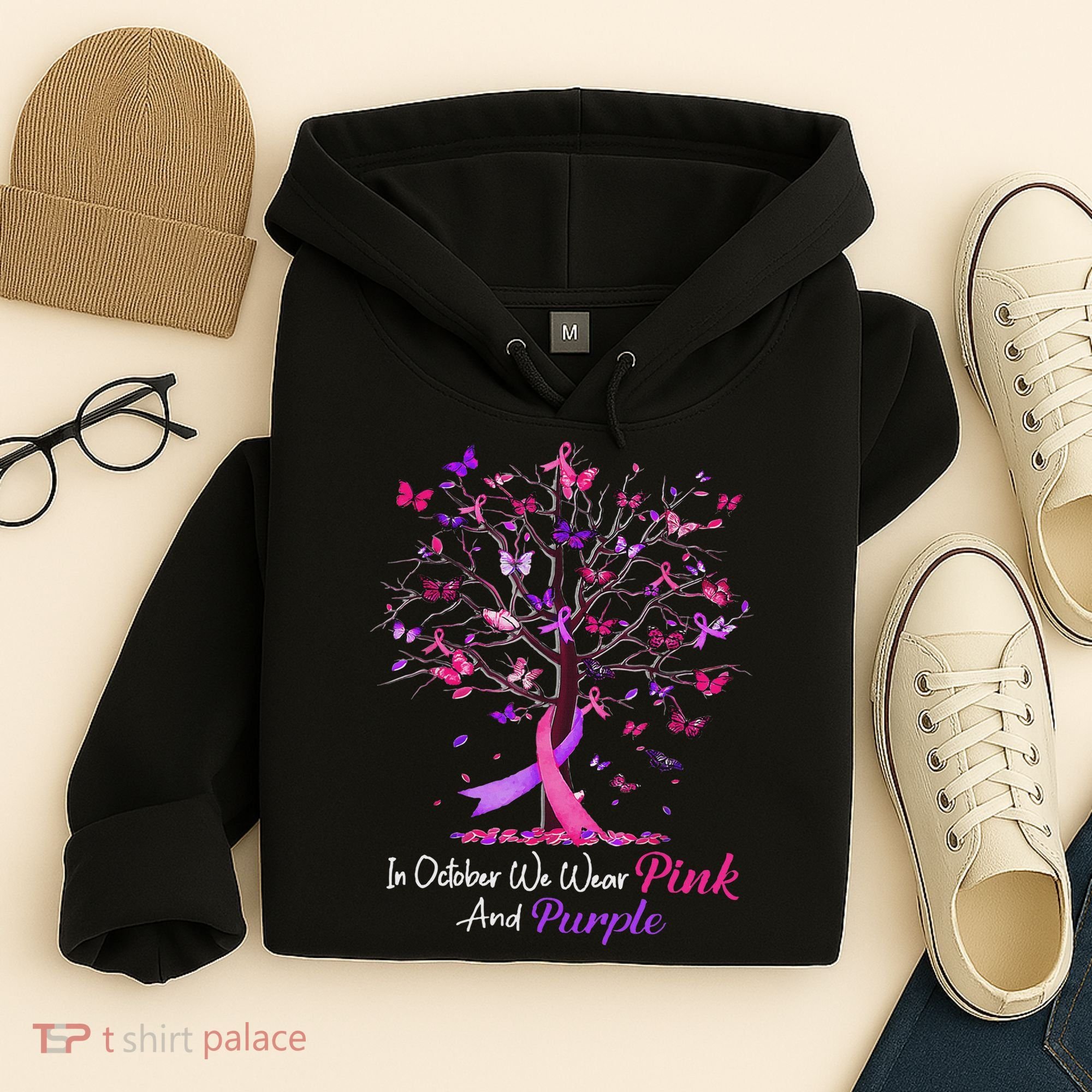 Domestic Violence Breast Cancer Awareness Month Ribbon Tree Hoodie