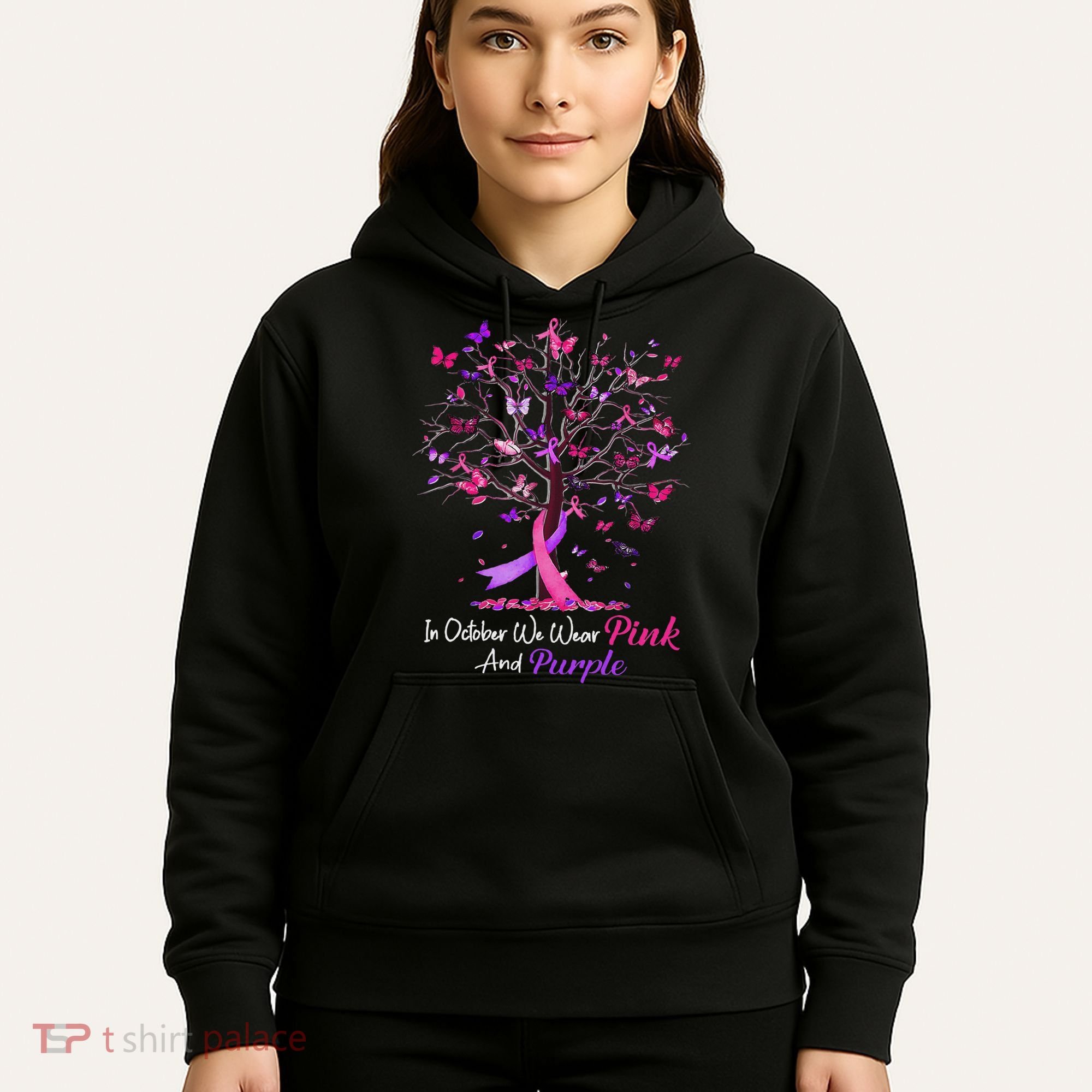 Domestic Violence Breast Cancer Awareness Month Ribbon Tree Hoodie