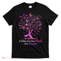 Domestic Violence Breast Cancer Awareness Month Ribbon Tree T-Shirt thumb 0