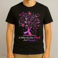 Domestic Violence Breast Cancer Awareness Month Ribbon Tree T-Shirt thumb 3