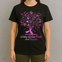 Domestic Violence Breast Cancer Awareness Month Ribbon Tree T-Shirt thumb 4