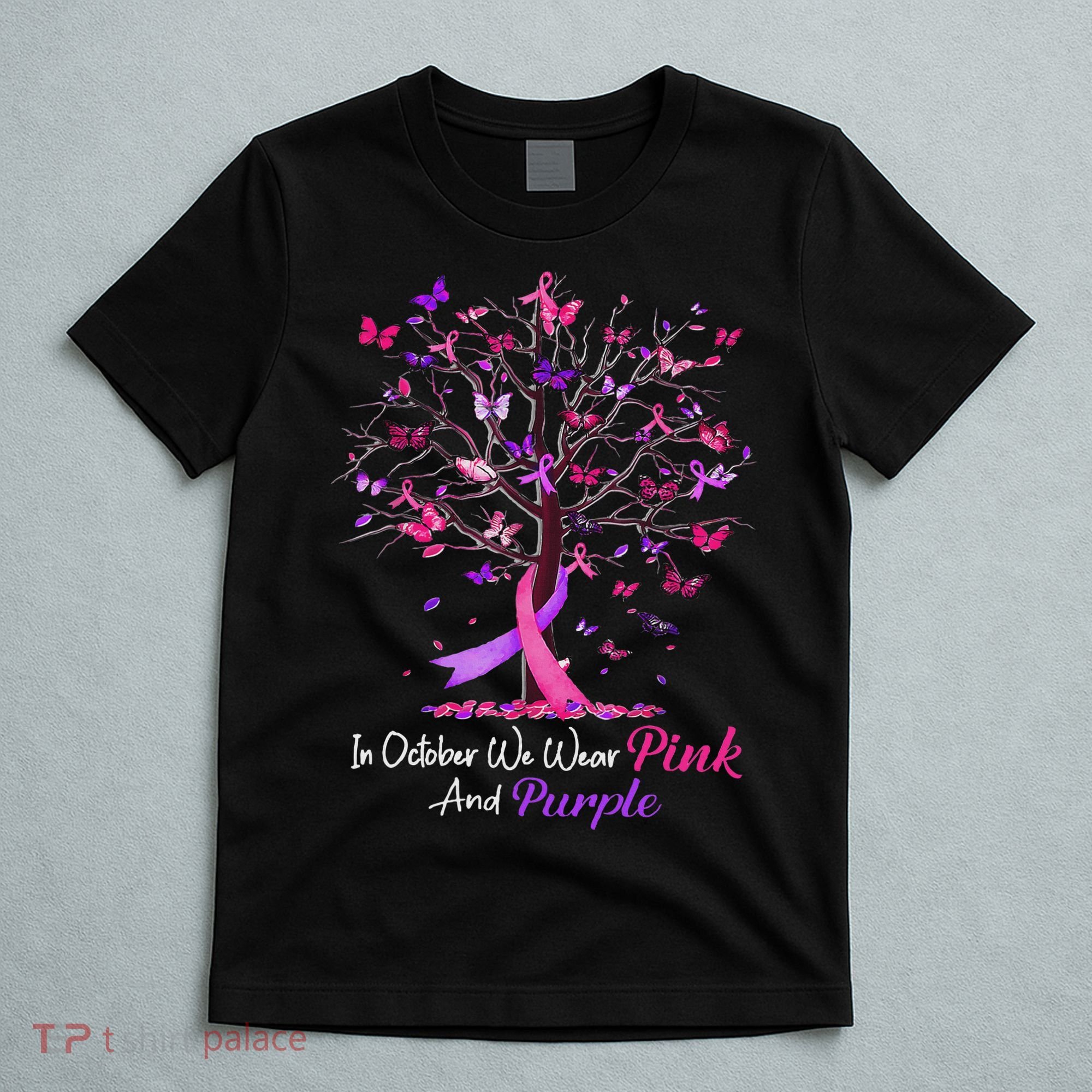 Domestic Violence Breast Cancer Awareness Month Ribbon Tree T-Shirt