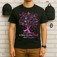 Domestic Violence Breast Cancer Awareness Month Ribbon Tree T-Shirt thumb 6