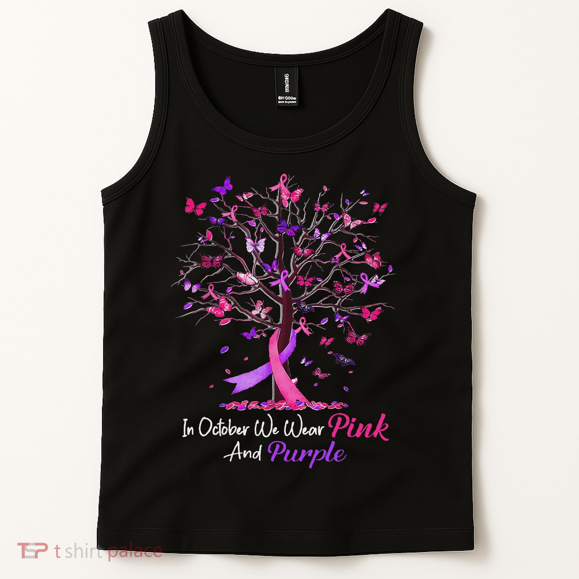 Domestic Violence Breast Cancer Awareness Month Ribbon Tree Tank Top