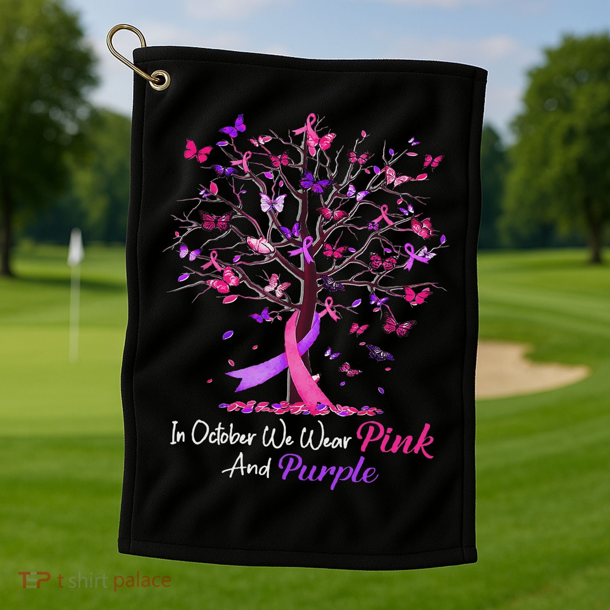 Domestic Violence Breast Cancer Awareness Month Ribbon Tree Golf Towel